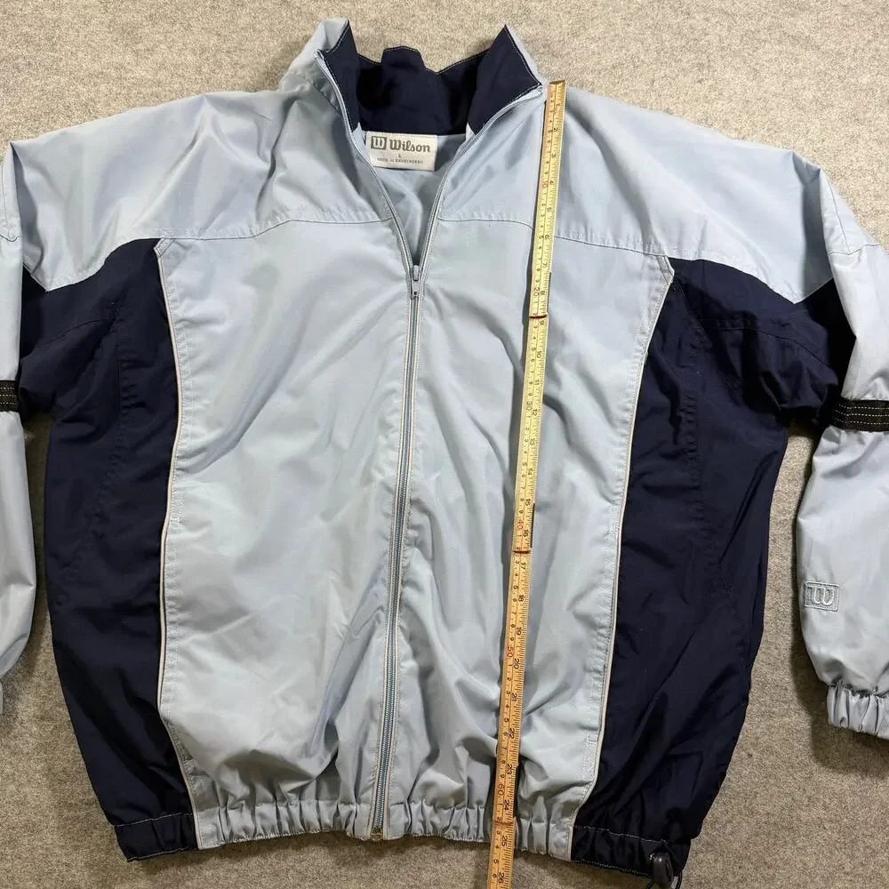 Wilson Windbreaker Jacket Mens L Blue Navy Full Zip Drawstring Hem Lightweight